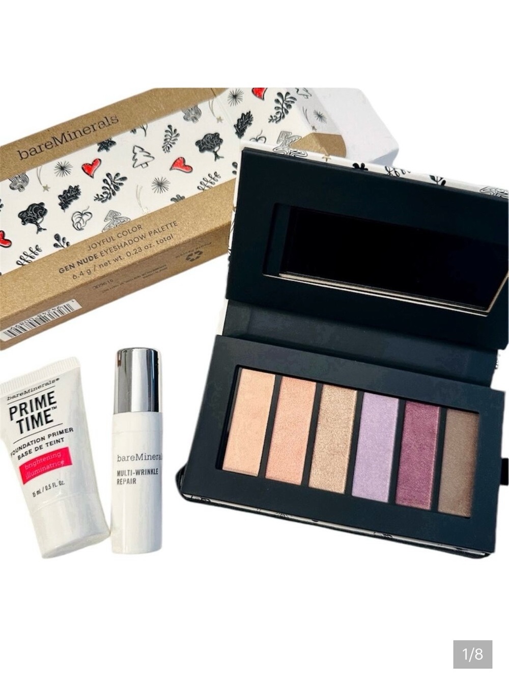 BARE MINERALS NEW 6 PC Eye Shadow Pallet + Foundation Primer + Wrinkle Repair